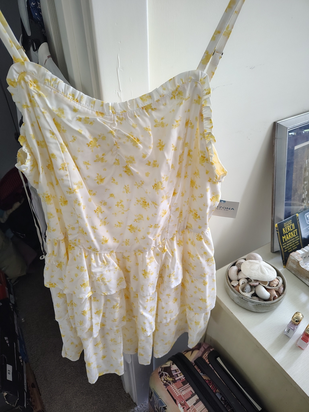 Arizona Jean Company White Mini Dress with Yellow Floral Print